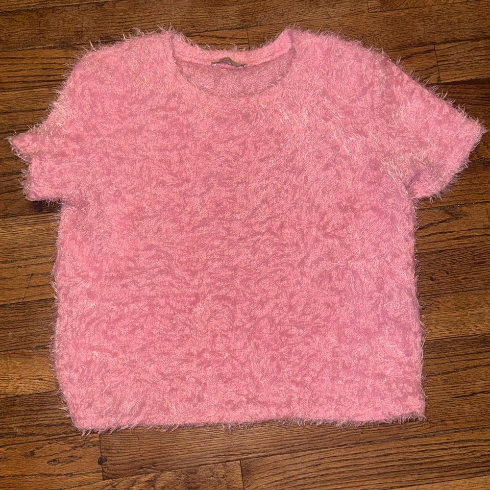 Zara Pink Fuzzy Cropped Short-Sleeve Top - Picture 2 of 3